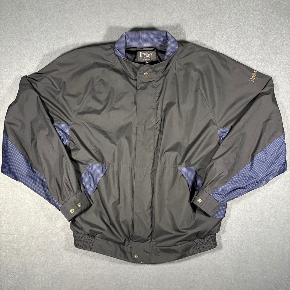 Footjoy DryJoy‎ Water Repel Golf Jacket Full Zip/Button X-Large Navy Plaid/Black